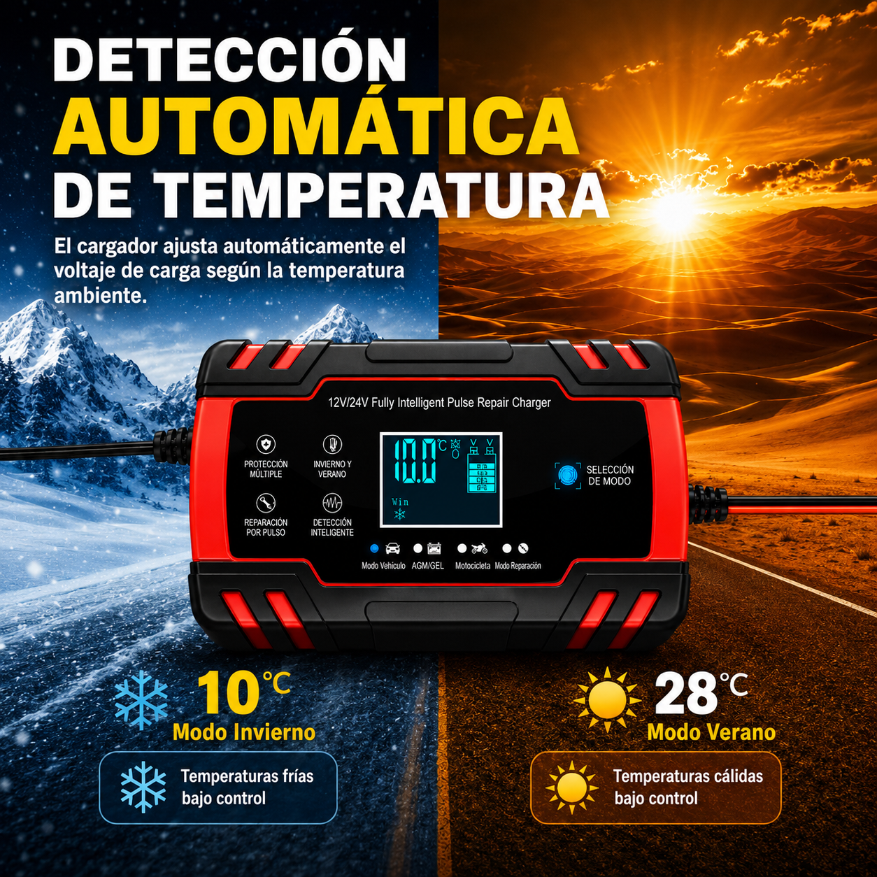 CARGADOR DE BATERIA PARA CARRO, CAMIONETA, CAMION O MOTO